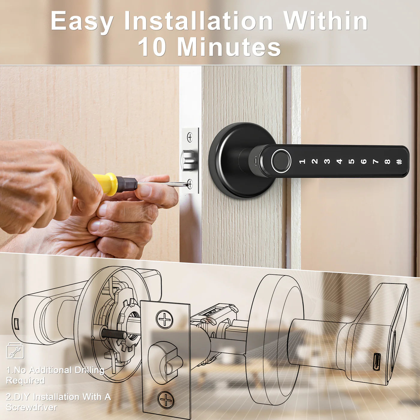 Fingerprint Door Lock with Keypad Keyless Entry Smart Lock