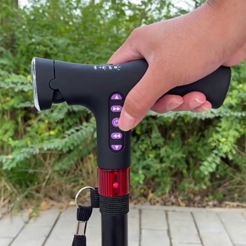 Smart walking cane with alarm LED light