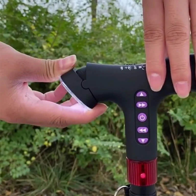 Smart walking cane with alarm LED light