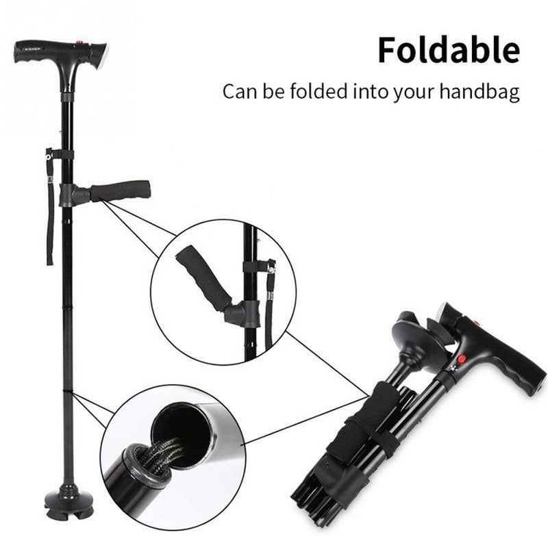 Ergonomic Adjustable Walking Cane with LED Light for Nighttime Safety