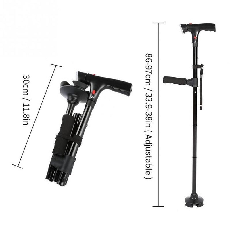 Ergonomic Adjustable Walking Cane with LED Light for Nighttime Safety