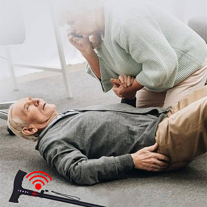 Smart walking cane with alarm LED light